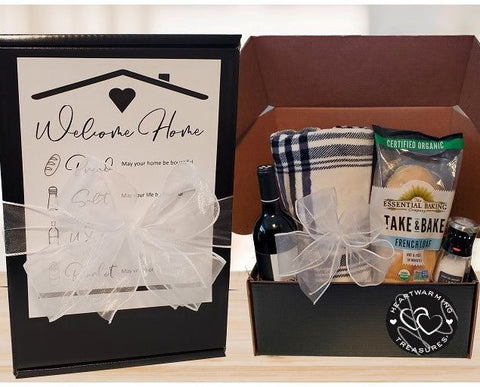 Housewarming Bread Salt Wine Bread Gift with White Plaid Blanket © 2023 by Heartwarming Treasures®