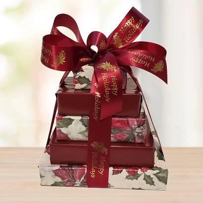 Happy Holidays Gift Tower © 2021 by Heartwarming Treasures® Business Client Gift Basket Seattle Same Day Delivery