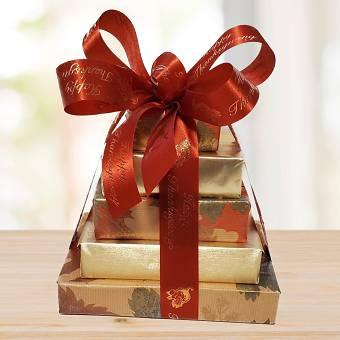 Happy Thanksgiving Gift Tower © 2021 by Heartwarming Treasures® Fall Leaves Friendsgiving Gift Basket Seattle Same Day Delivery