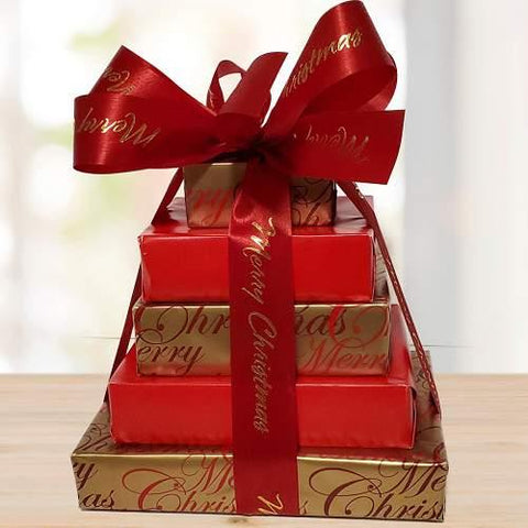 Merry Christmas Gift Tower © 2021 by Heartwarming Treasures® Holiday Gift Basket Seattle Same Day Delivery