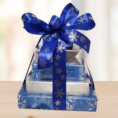 Snowflakes Gift Tower © 2021 by Heartwarming Treasures® Business Client Holiday Gift Basket Seattle Same Day Delivery