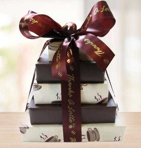 Thanks A Latte Chocolate Gift Tower © 2021 Heartwarming Treasures® Coffee Gift Basket Seattle Same Day Delivery