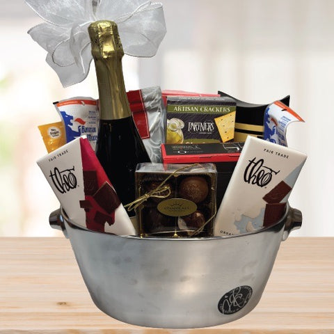 Champagne and Snacks Deluxe Gift Basket © 2025 by Heartwarming Treasures® Seattle Same Day Delivery