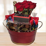 Champagne and Roses Gift Basket © 2026 by Heartwarming Treasures® Flowers Wine Gift Basket Seattle Same Day Delivery 