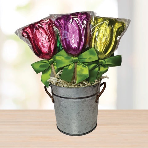 Dark Chocolate Tulips Bouquet © 2021 Heartwarming Treasures® Flowers Gardening Seattle Gift Basket Same Day Delivery 