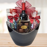 Red Wine and Chocolates Deluxe Gift Basket © 2025 Heartwarming Treasures® Wine Gift Basket Seattle Same Day Delivery