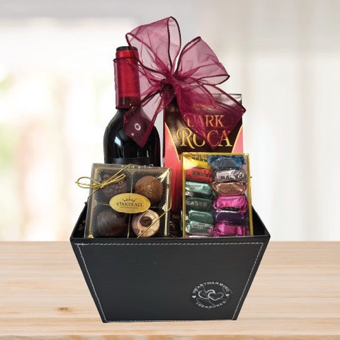 Red Wine and Chocolates © 2025 by Heartwarming Treasures® Wine Gift Basket Seattle Same Day Delivery