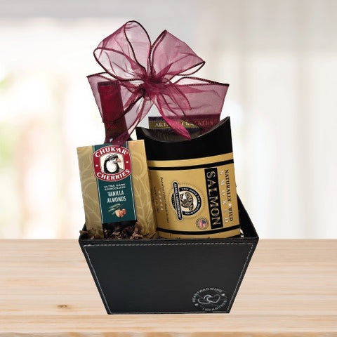 Salmon Wine Gift Basket © 2025 by Heartwarming Treasures® Wine Gift Basket Seattle Same Day Delivery