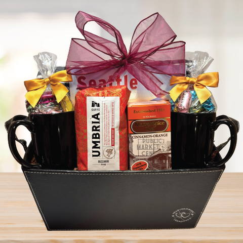 Welcome Home Coffee Seattle Photo book Gift Basket © 2025 by Heartwarming Treasures® Housewarming Gift Basket Seattle Same Day Seattle Delivery