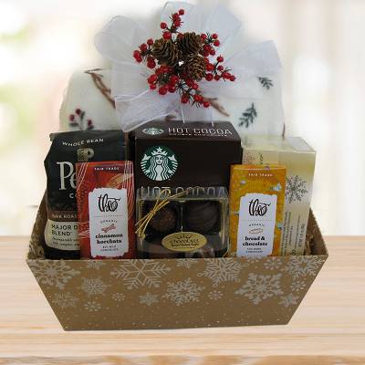Holiday Coffee Chocolates Gift Basket © 2020 by Heartwarming Treasures® Same Day Seattle Delivery