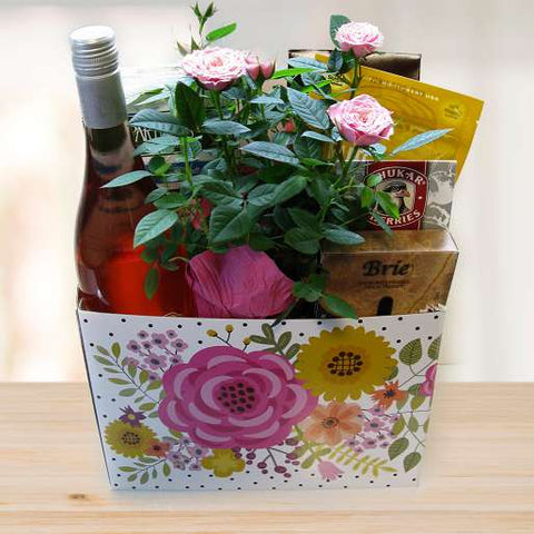 Roses and Rosé Snacks Gift Basket © 2021 by Heartwarming Treasures®